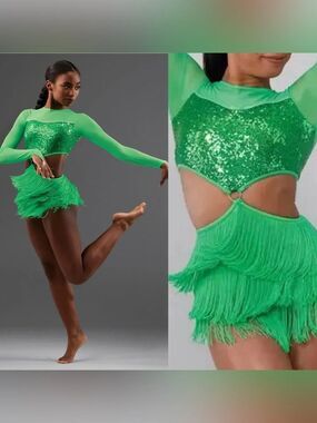 WEISSMAN Dance Costume dress Fringe Sequin jazz, contemporary Apple 18275 SA